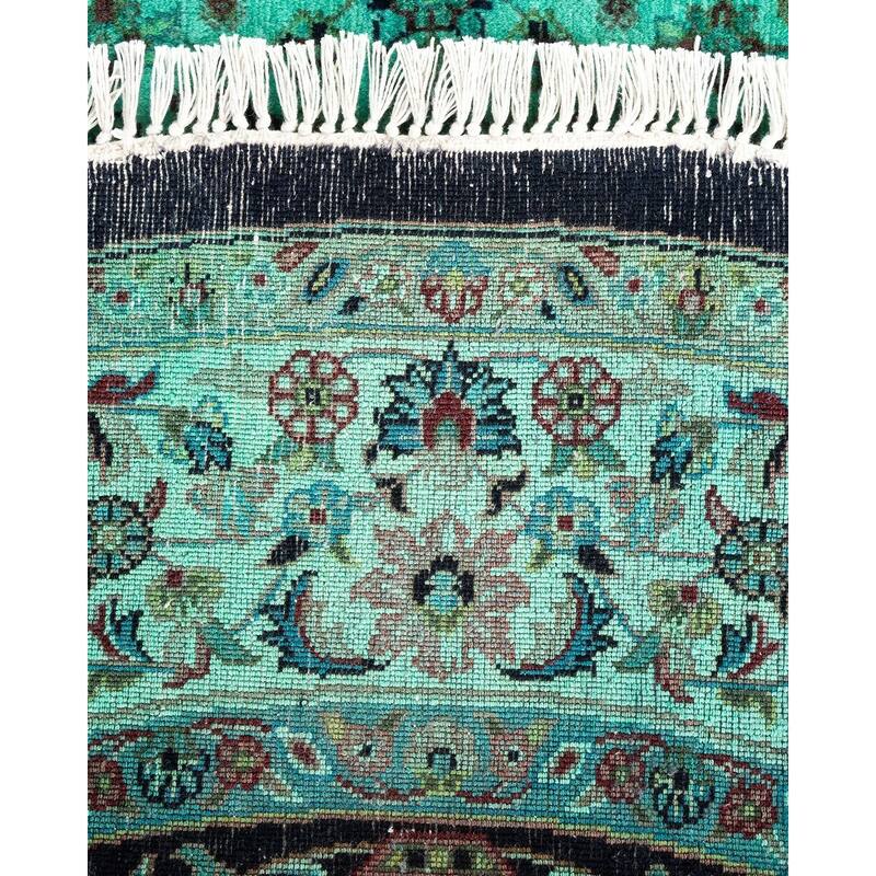 Overton Hand Knotted Wool Vintage Inspired Modern Contemporary Overdyed Green Round Area Rug - 4' 7" x 4' 7"