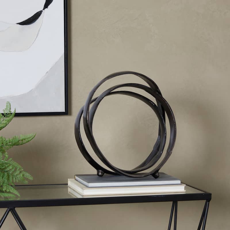Black Aluminum Metal Looped Abstract Decorative Sculpture - Black