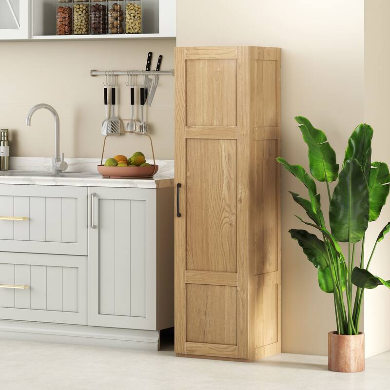 Gymax Tall Storage Cabinet Narrow Farmhouse Freestanding Floor Cabinet