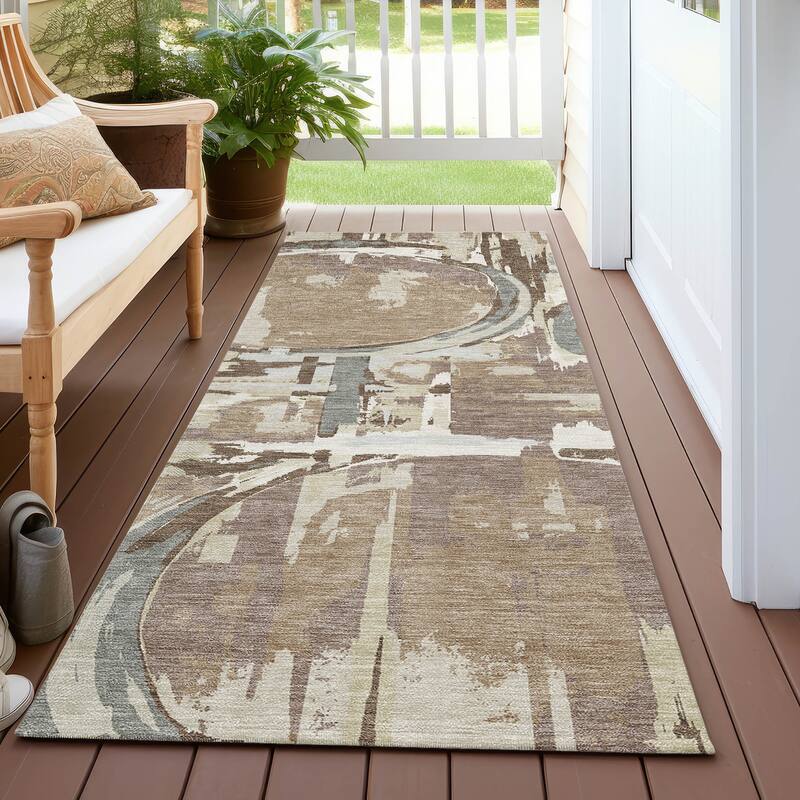 Machine Washable Indoor/ Outdoor Chantille Contemporary Rug - Mocha - 2'3" x 7'6"