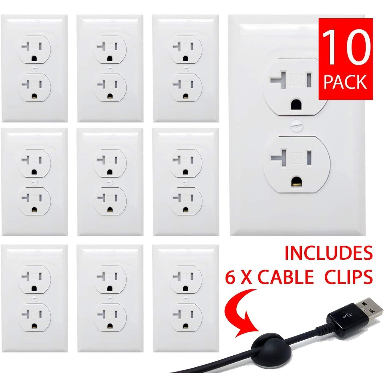 Maxxima Tamper Resistant Duplex Outlet Receptacle 15A Wall Plate Incl 10 Pack 