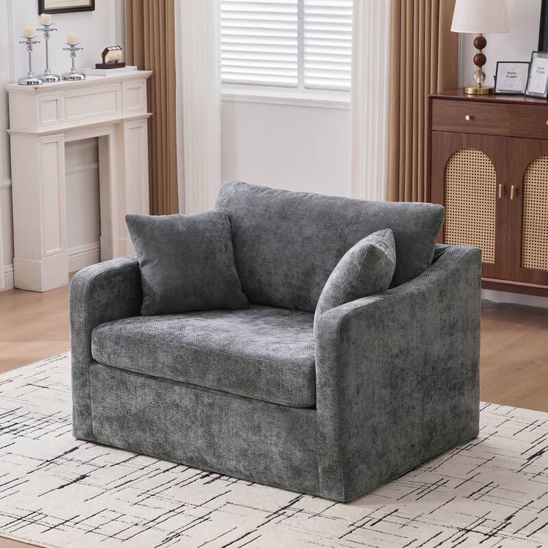 Modern Upholstered Farmhouse Performance Accent Chair , Reading Armchair Single Sofa with Two Bolster Pillows - Grey