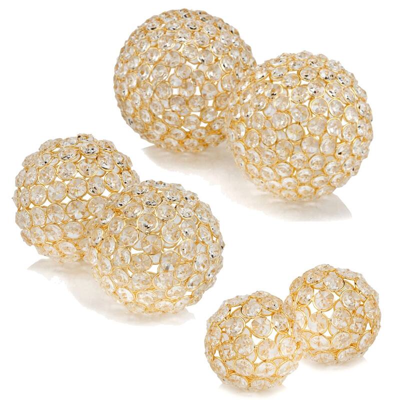 HomeRoots Set Of Two 5" Gold And Faux Crystal Bling Spheres - 5' X '5' X '5