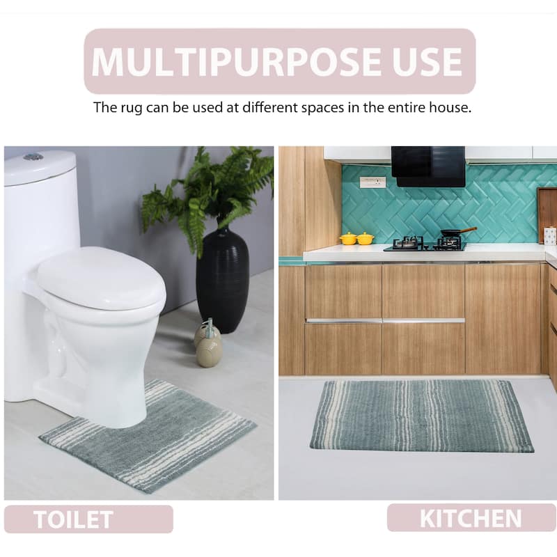 Gradiation Rug Collection 100% Cotton Non-Slip Bath Rug Set, 3 Piece Machine Washable- Bathroom Rug, Bath Rug, U Shaped Contour