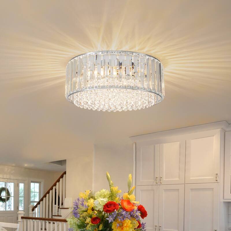 Modern 3-Light Crystal Hallway Flush Mount Ceiling Light Entryway Chandelier - W13.78"