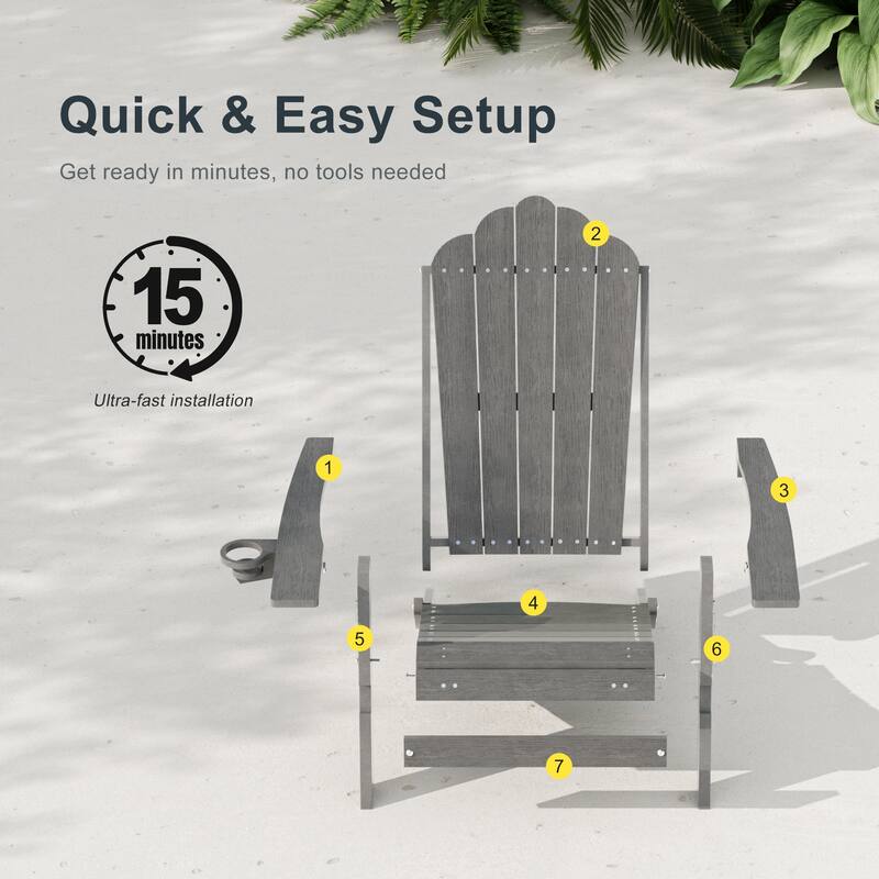 3-Position Adjustable Folding Adirondack Chair W/ Ottoman for Outdoor