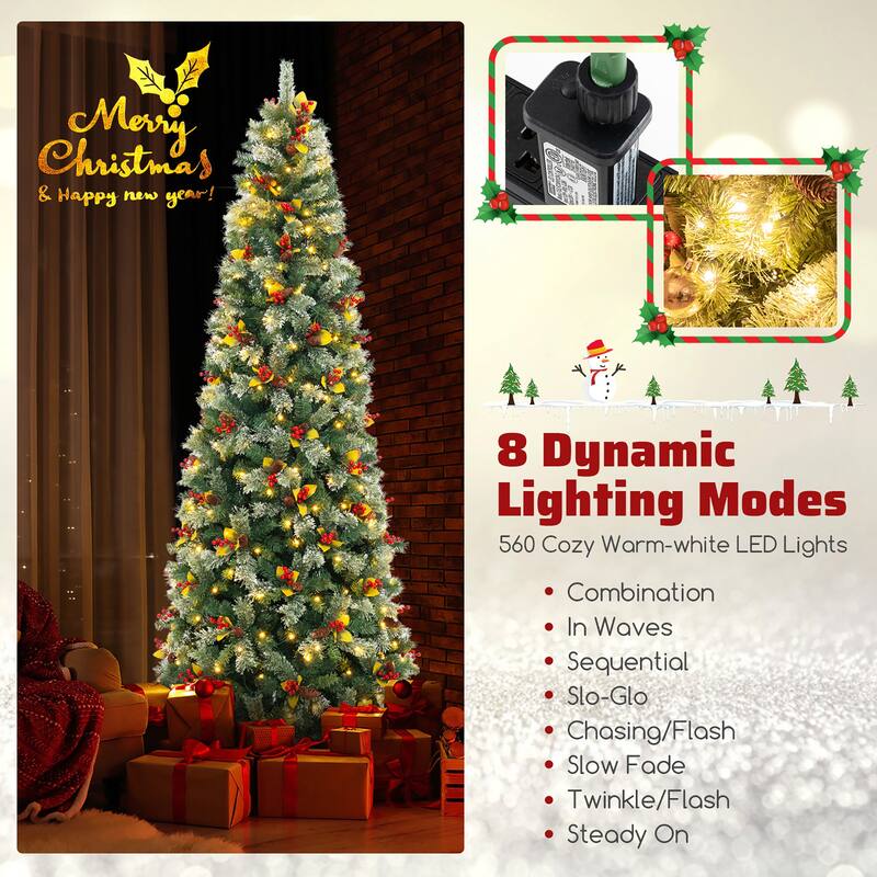 Gymax 5/7.5/9 FT Artificial Xmas Tree w/ 1416 Branch Tips 560 Warm
