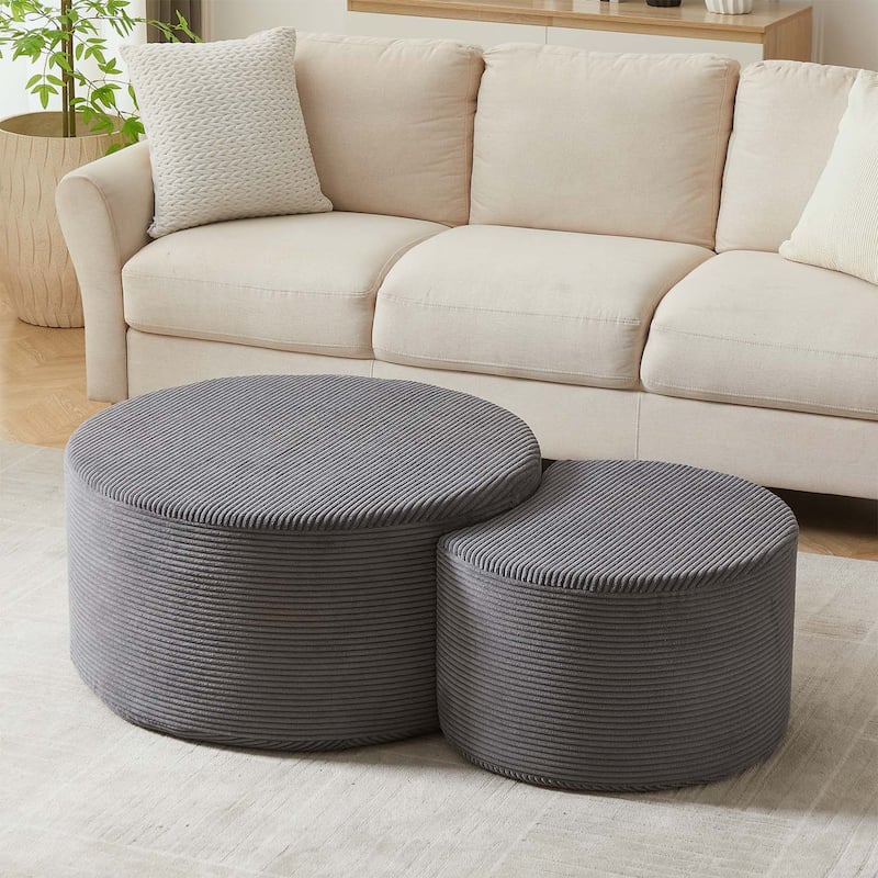 Upholstered Round Tables for Living Room,Set of 2 - Grey