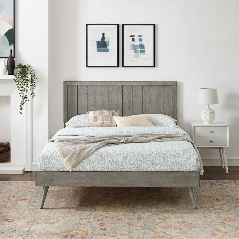 Alana Twin Wood Platform Bed With Splayed Legs - Gray