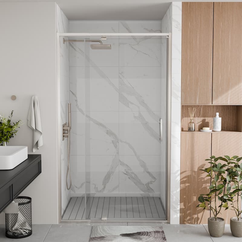 Modland 38-42"x71'' Adjustable Pivot Shower Door - Auto-Lift Hinge, Magnetic Seal, 5 Finishes for Uneven Walls - 42''x 71''