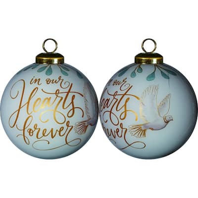 White and Gold In Our Hearts Forever Hand Painted Mouth Blown Glass Ornament - 3" x 3" x 3"