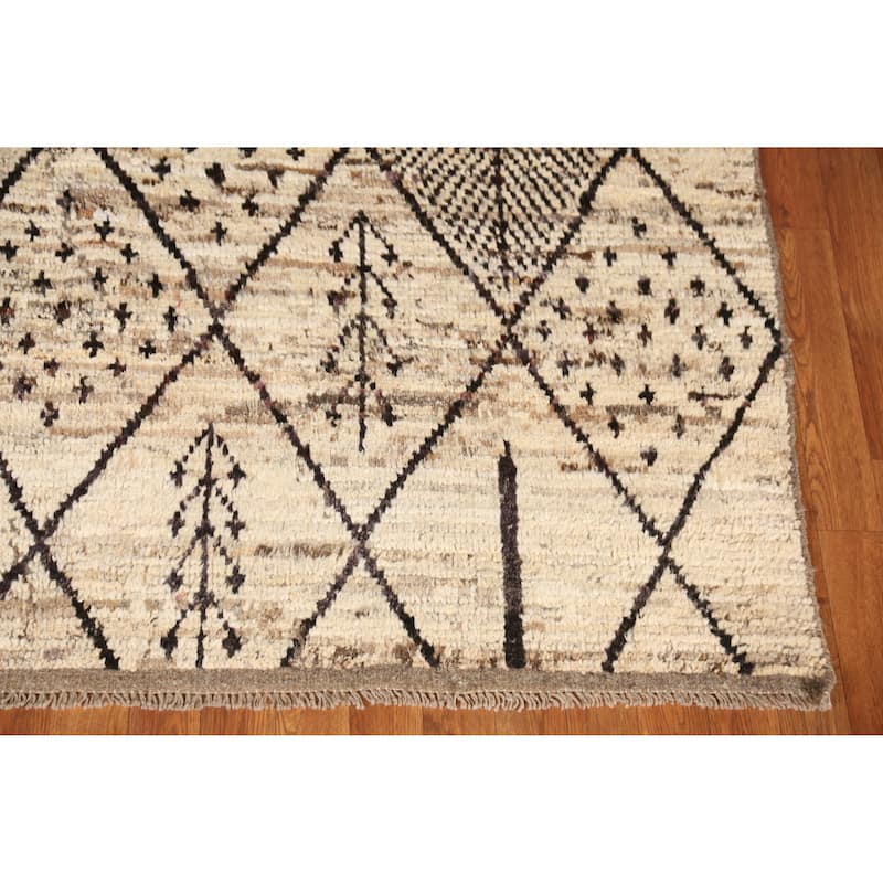 Geometric / Modern Moroccan Oriental Rug Handmade Beige Wool Carpet - 6'1" x 7'7"