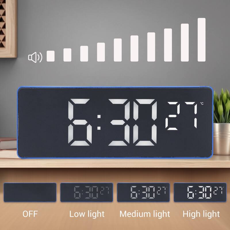Triple Alarm Clock for Bedroom, Big Numbers Display, Dimmable, Snooze, Temperature, 12/24H for Deep Sleepers 6.3 x 2.2 x 1 inch