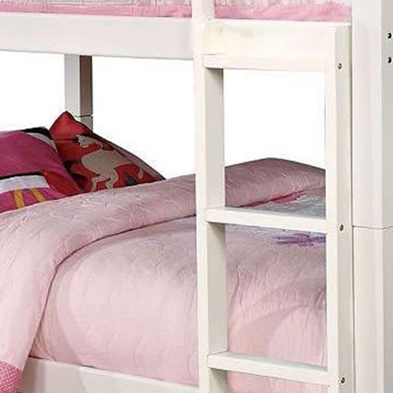Nedy Full over Full Bunk Bed with Attached Ladder, White Solid Wood