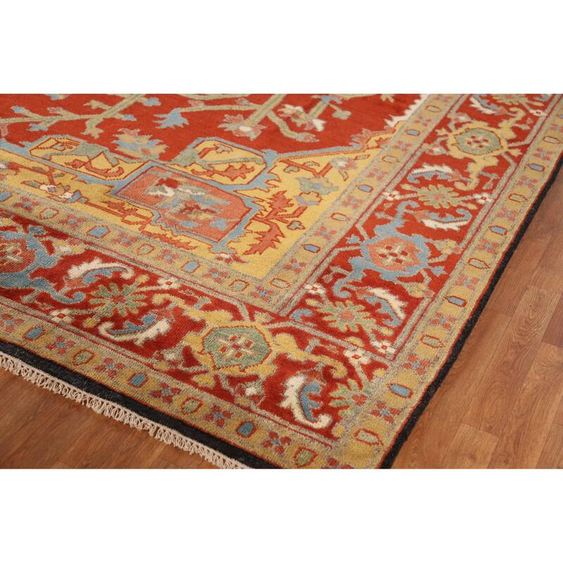 Heriz Serapi Indian Large Rug Handmade Orange Wool Carpet - 11'9" x 15'0"