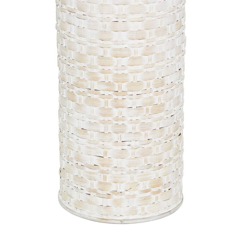 Intricately Woven Tall Bamboo Wood Floor Vase - White or Brown
