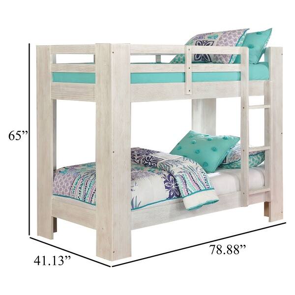 Sumo Twin Over Twin Bunk Bed, White Solid Wood Frame, Guard Rails