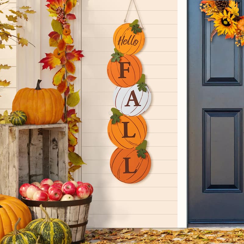 Glitzhome 41.75"H Fall and Christmas Double Sided Wooden Pumpkin and Ornament Porch Sign