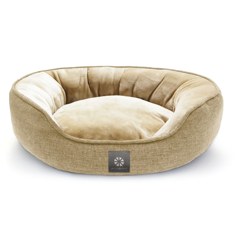 Microdry Round Pet Bed - 18" x 24" x 7" - Polyester - Linen