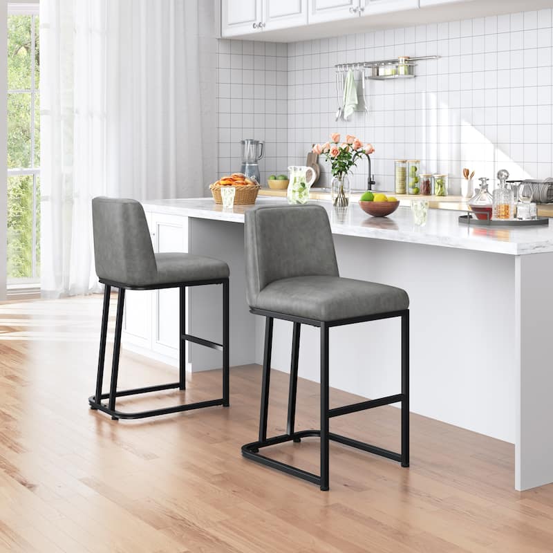 Yaheetech Counter Stools Set of 2 with Back Faux Leather Barstools with Metal Stand - N/A