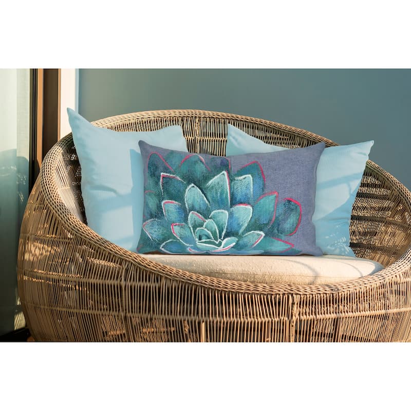 Liora Manne Visions IV Succulent Indoor/Outdoor Pillow Lapis 12" x 20" - Accent - 12" x 20" - Polyester - Blue