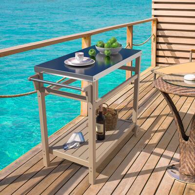 Outdoor Steel Movable Dining Cart Table with 4 Weels