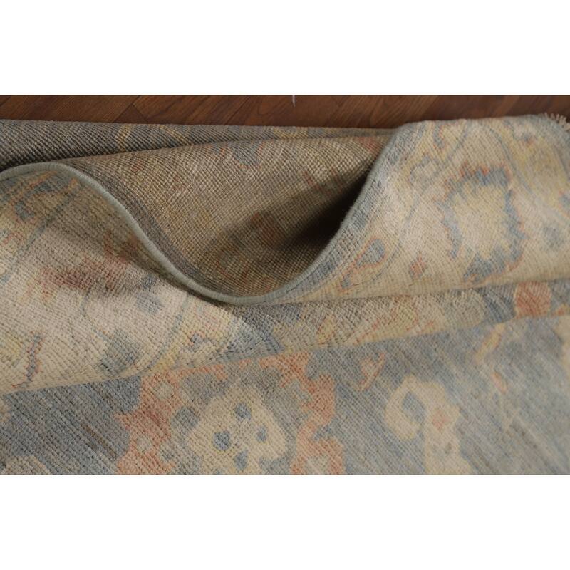 Vegetable Dye Floral Oushak Turkish Area Rug Handmade Blue Wool Carpet - 5'1"x 8'4"
