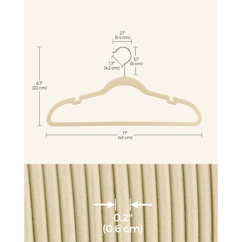 Space-Saving Velvet Anti-Slip Coat Hangers with Shoulder Notches and Swivel Hook