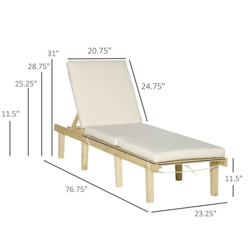 Outdoor Chaise Lounge Chair, Patio Reclining Chair with 4-Position Adjustable Backrest and Cushion