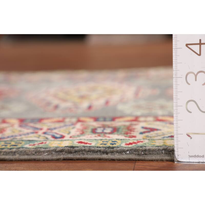 Grey Traditional Kazak Accent Rug Hand-Knotted Wool Carpet - 2'8" x 3'11"