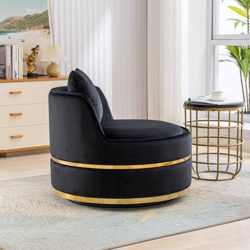 360 Degree Swivel Accent Chair Velvet Modern Upholstered Barrel Chair Over-Sized Soft Chair with Seat Cushion