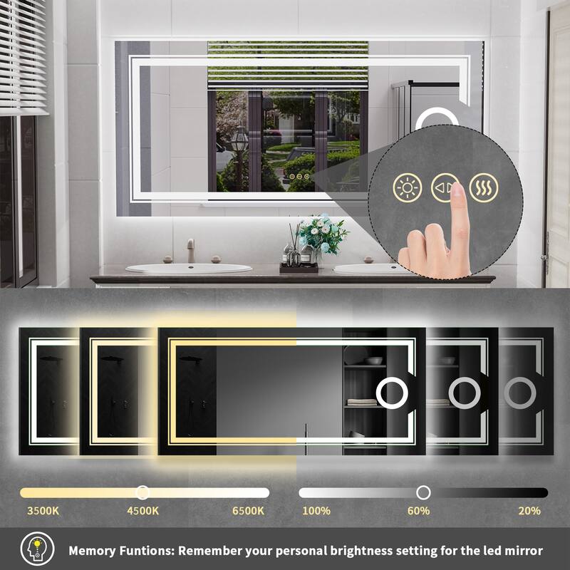 Large Rectangular Frameless Aluminum Back LED Wall Bathroom Vanity Mirror