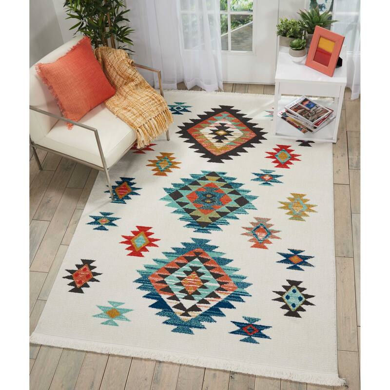 Nourison Tribal Decor Aztec Geometric Area Rug - 6'7" x 9'7" - White - Runner/Rectangle