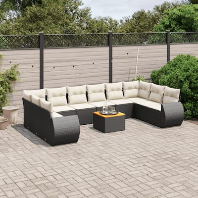 vidaXL Patio Sofa Set with Cushions Outdoor Furniture 11 Piece Poly Rattan