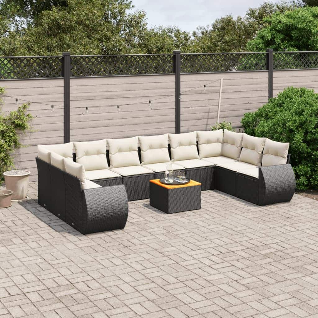 vidaXL Patio Sofa Set with Cushions Outdoor Furniture 11 Piece Poly Rattan