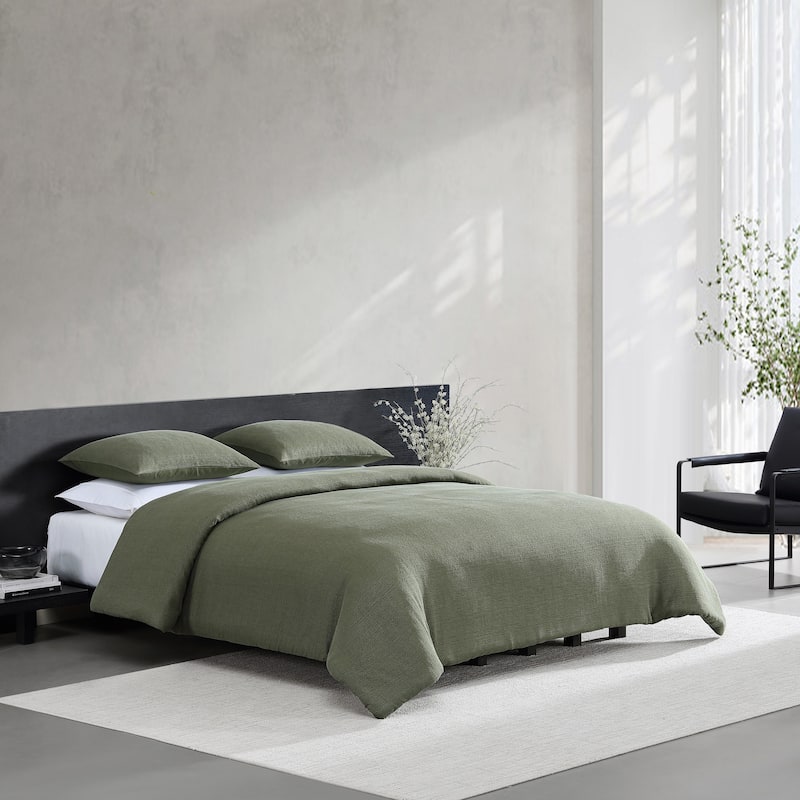 Vera Wang Carved Lines Reversible Green Duvet Cover Set