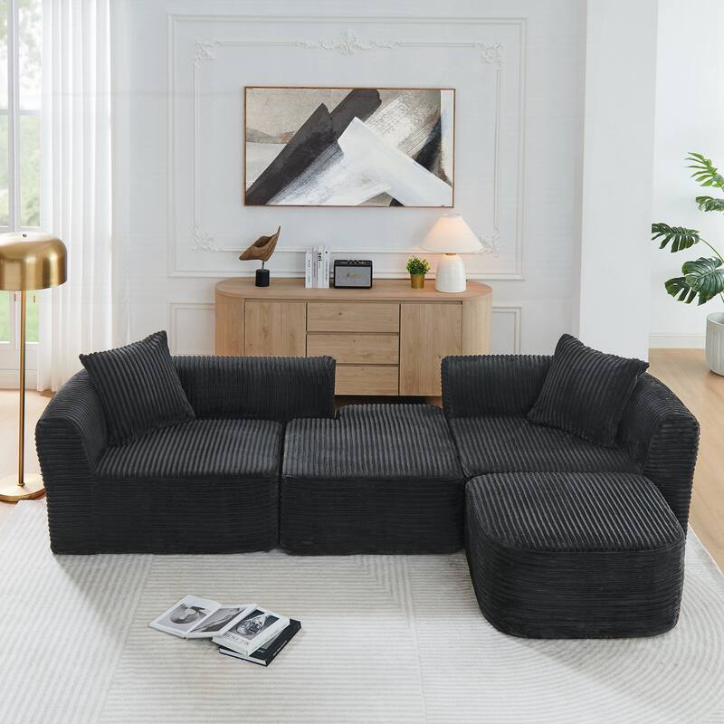 Sectional Couch with L-Shape Chaise, Modular Sofa with Movable Ottoman
