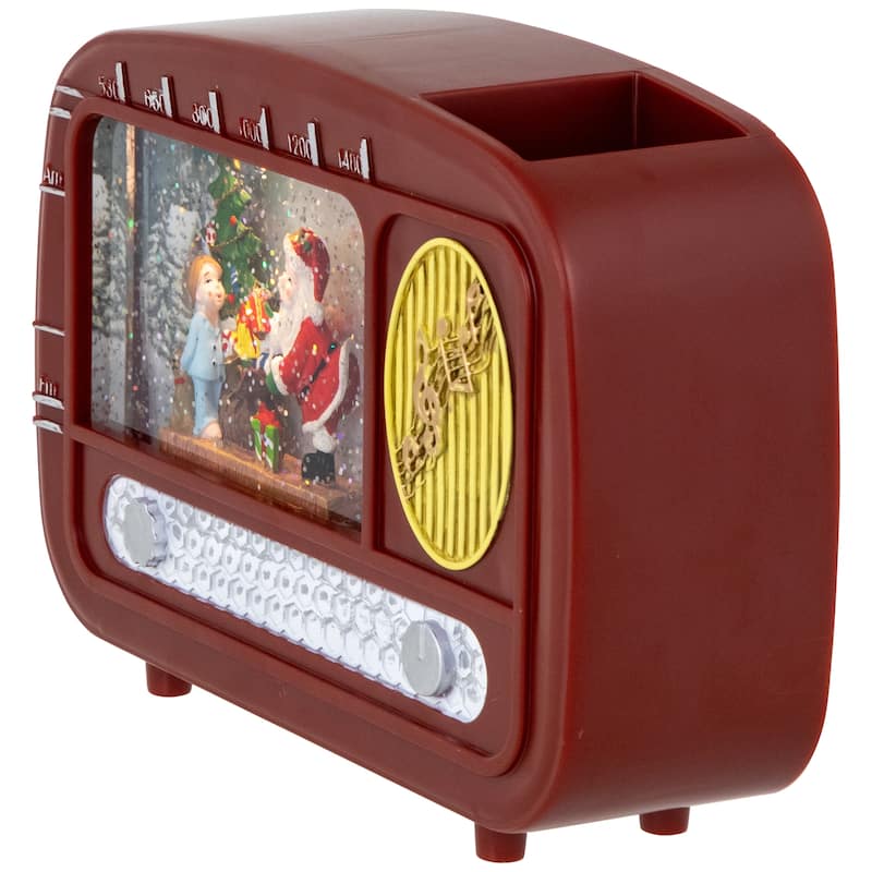 LED Lighted "Santa Sighting" Retro Radio Christmas Snow Globe - 8.75"