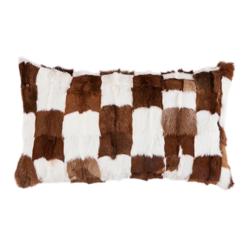 HiEnd Accents Genuine Hide Goat Patched Design Lumbar Pillow, 16" x 26"