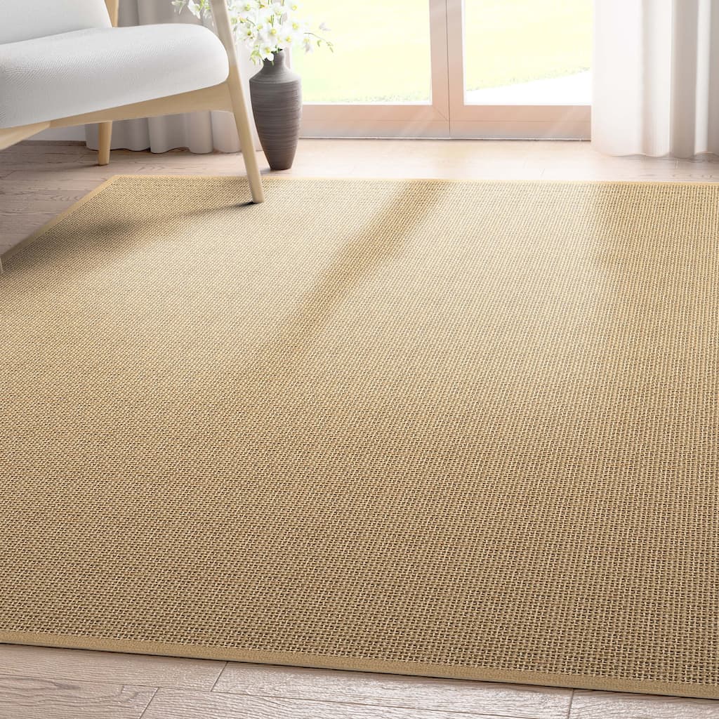 Well Woven Jute Shiba Farmhouse Solid Flat-Weave Area Rug - 5' x 7'