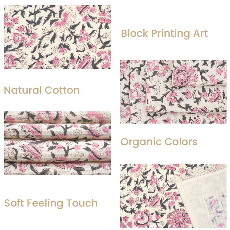 Fabdivine Hand Block Floral Print Waffle Weave Kitchen, Dining Room Use, Gift Hand Towel