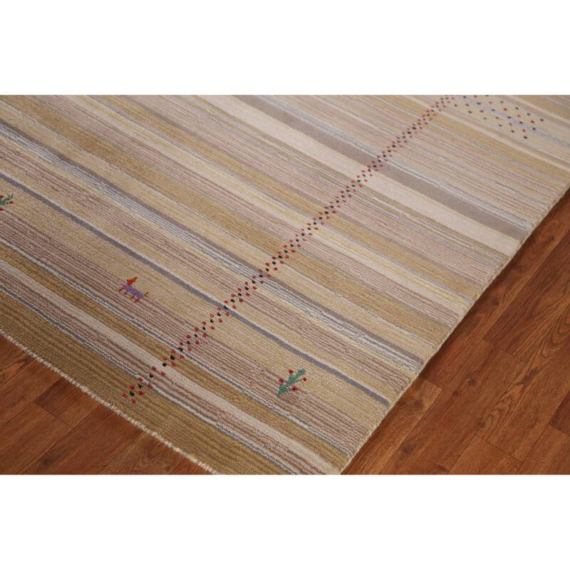 Hand Knotted Oriental 100% Wool Carpet Tribal Animal Pictorial Multi-Colored Gabbeh Area Rug - 7' 8'' X 5' 4''