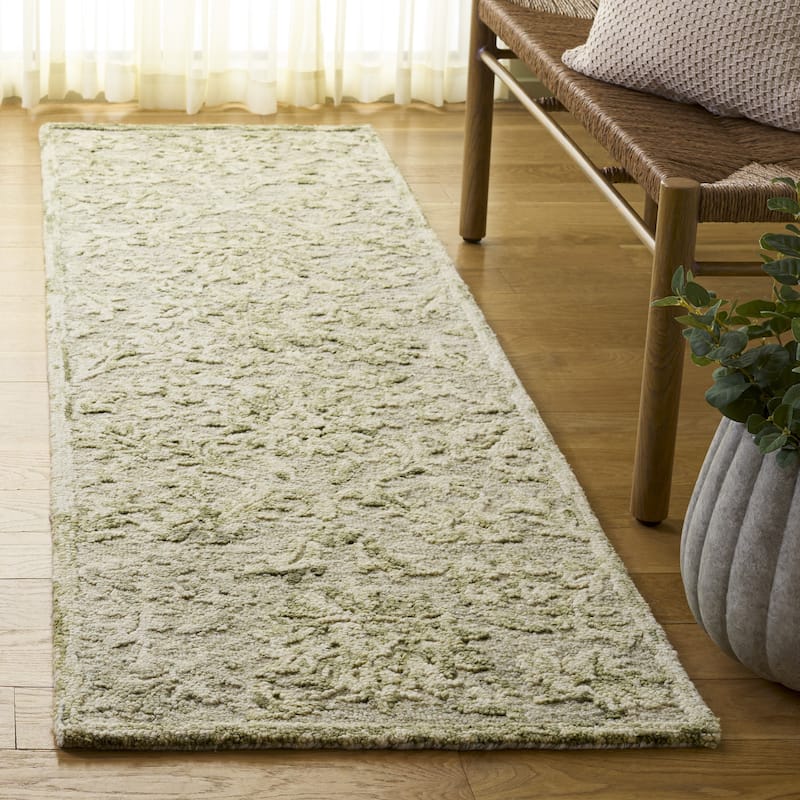 SAFAVIEH Hand-Tufted Blossom Hansine Patterned Wool Rug - Sage/Ivory - 2'3" x 8' Runner