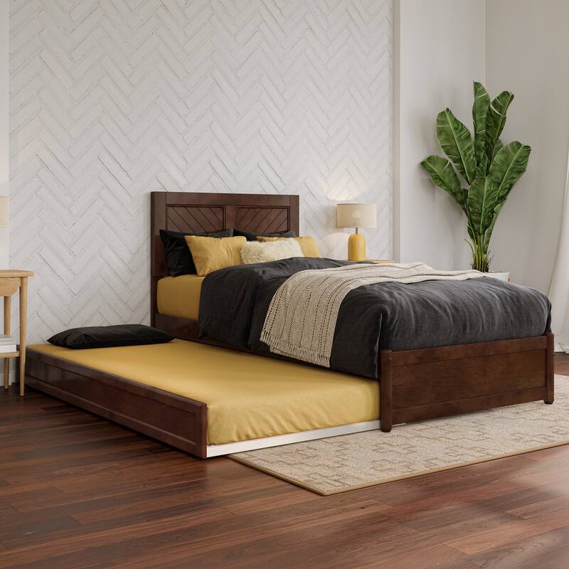 Clayton Platform Bed with Panel Footboard and Twin XL Trundle - Walnut - Twin XL