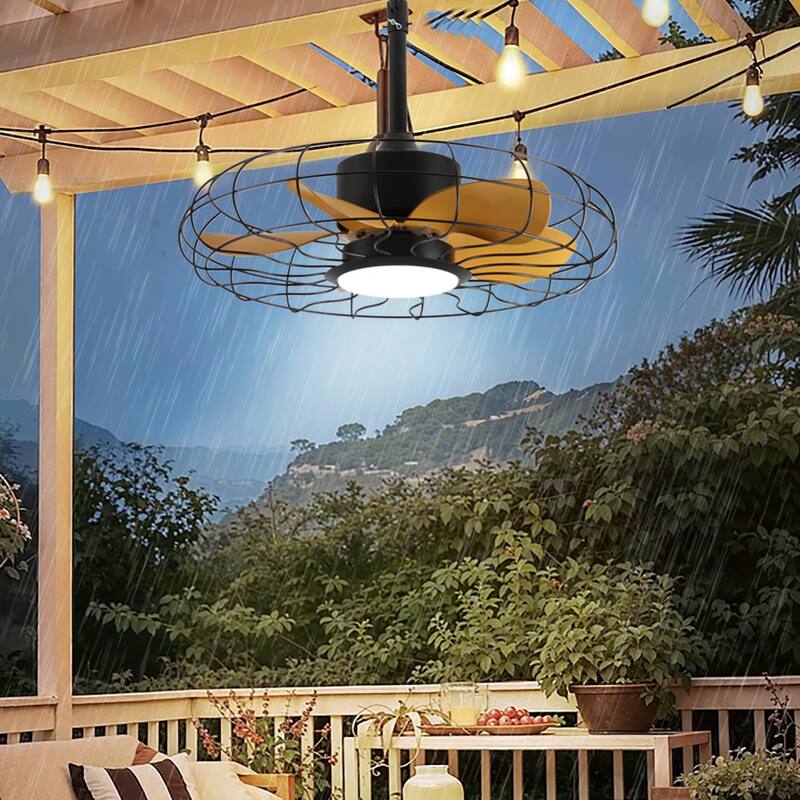23 in Outdoor Ceiling Fan with Lights,IP65 Waterproof Fan - Black - Black