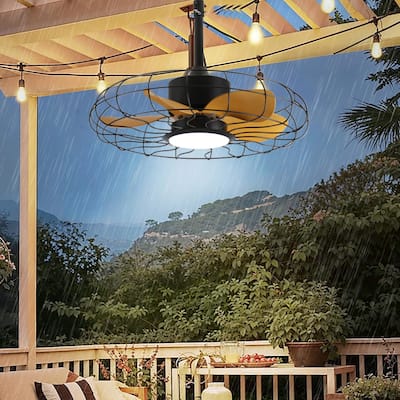 23 in Outdoor Ceiling Fan with Lights,IP65 Waterproof Fan - Black