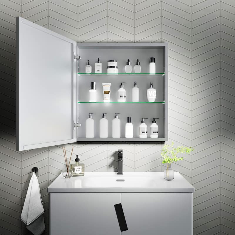 Modland Single Door Bathroom Medicine Cabinet with Mirror Adjustable Shelves,Recessed or Surface Mount