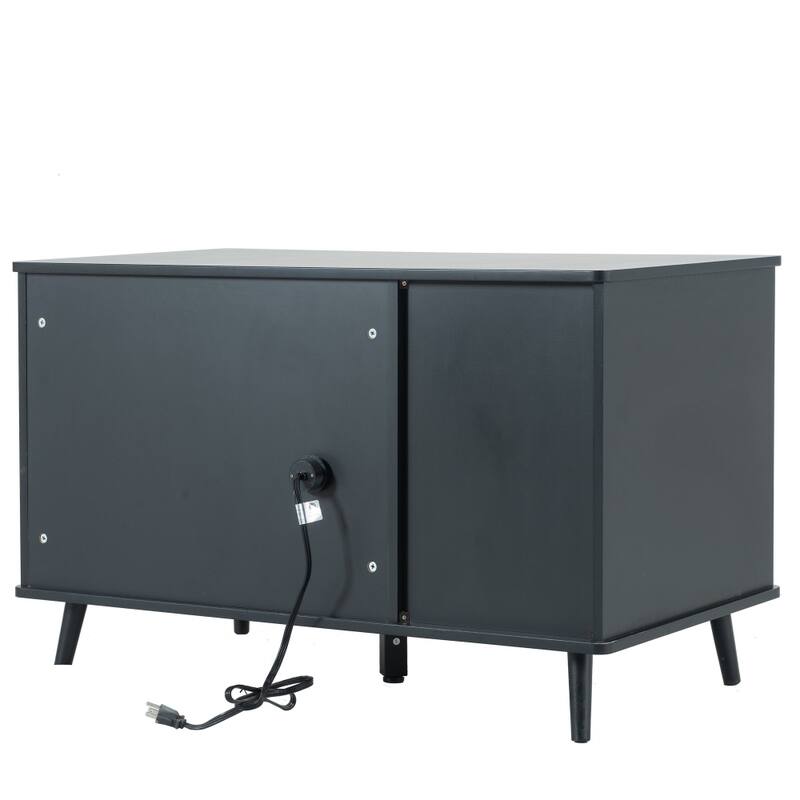 Cat Litter Box with Hidden Plug 3 Doors Bench Side Table Cat House