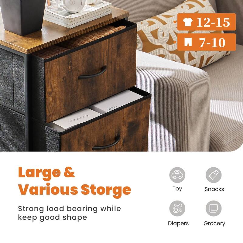 4-Drawer Vertical Chest with Metal Handle, Metal Frame and Wood Top for Bedroom
