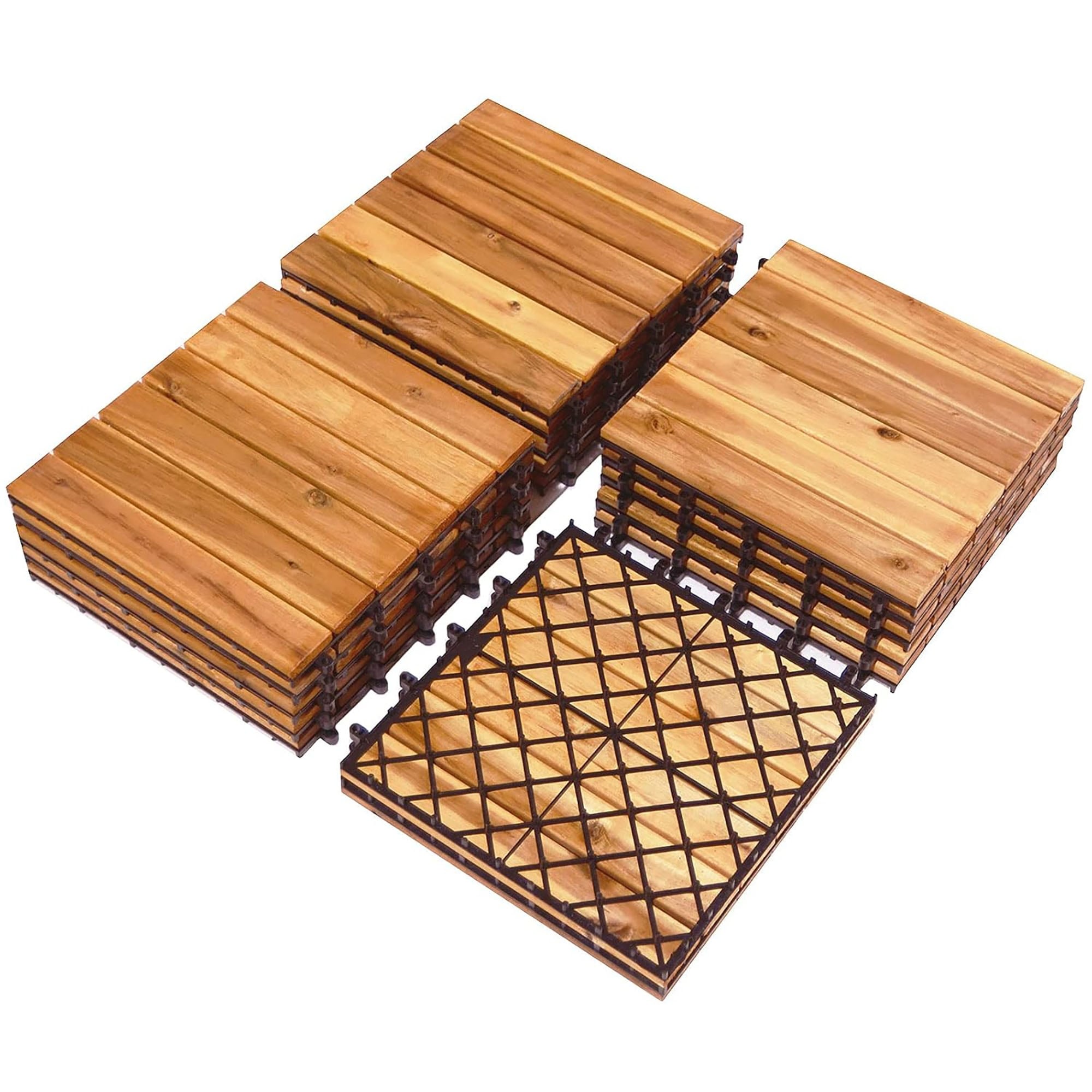 27 PCS Interlocking Patio Deck Tiles 12" x 12" Acacia wood Flooring - Nature - 27 PCS